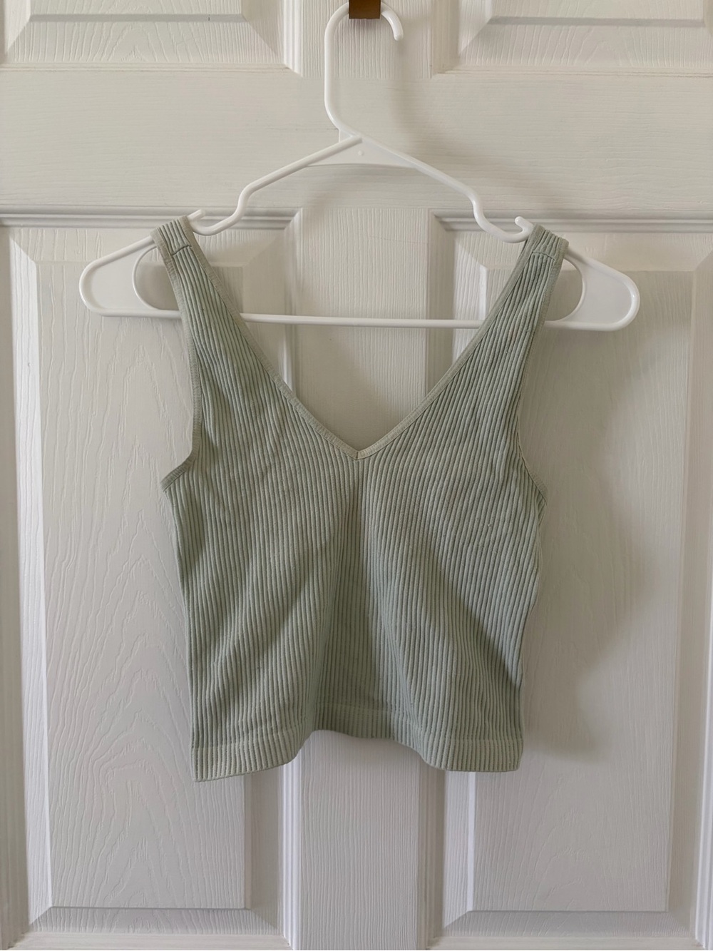 Ribbed V-Neck Crop Tank Top in Sage Green